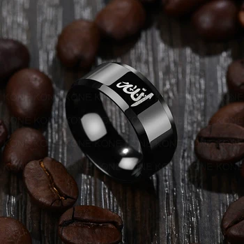 UZone Black Stainless Steel Charm Ring Muslim Tattoo Arabic Logo Ring For Fashion Women Men