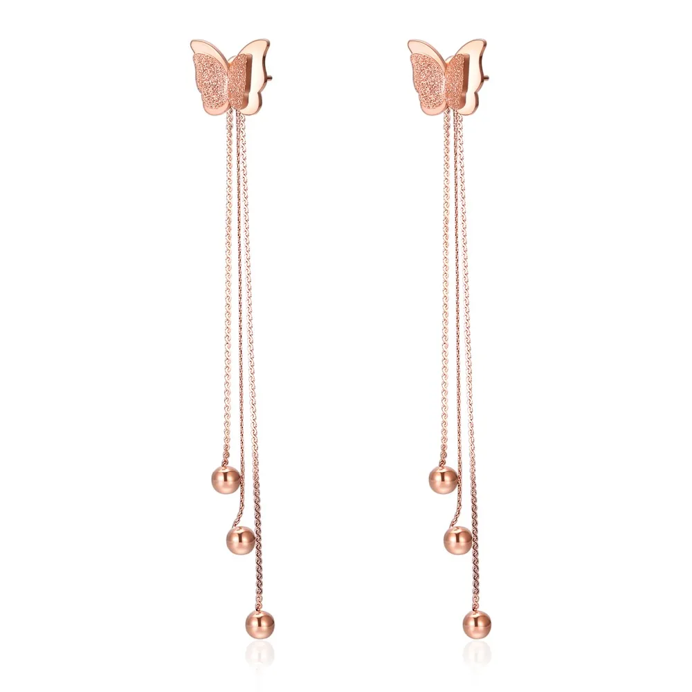 

Fashion Stainless Steel Rose Gold Love Long Chain S Shape Wave Tassel Earrings Pendant Female 3-GE486