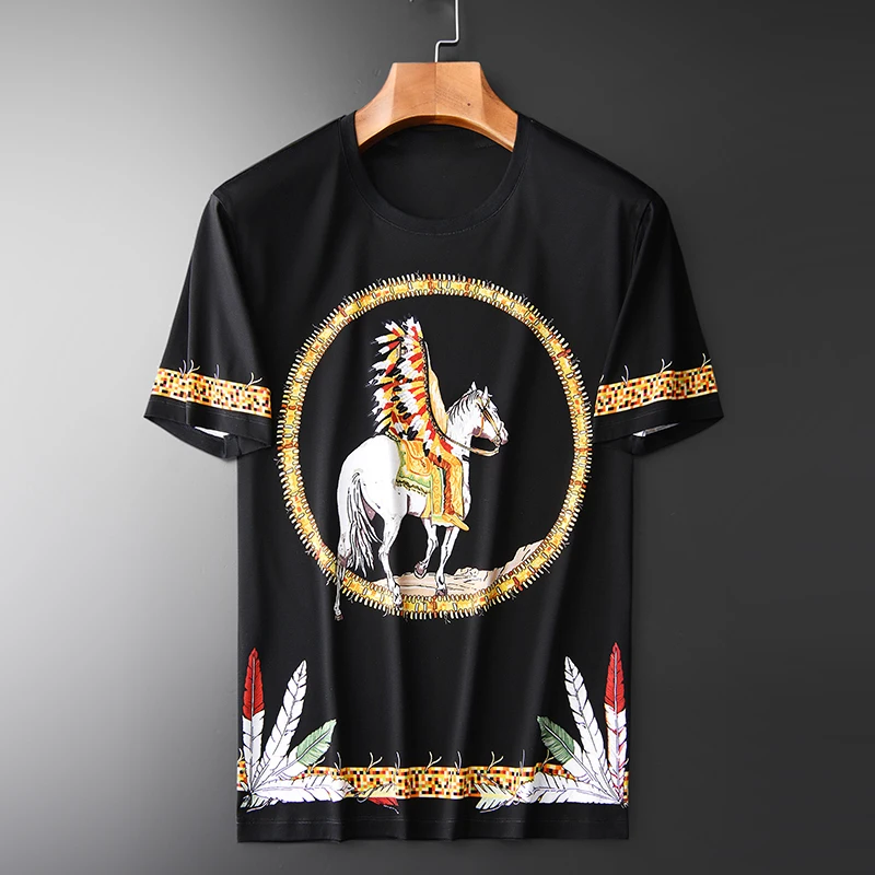 

Minglu Summer Mens T-shirts Luxury Baroque Indian Knight Digital Printing Men T-shirts Plus Size 4xl Round Collar T-shirts Man