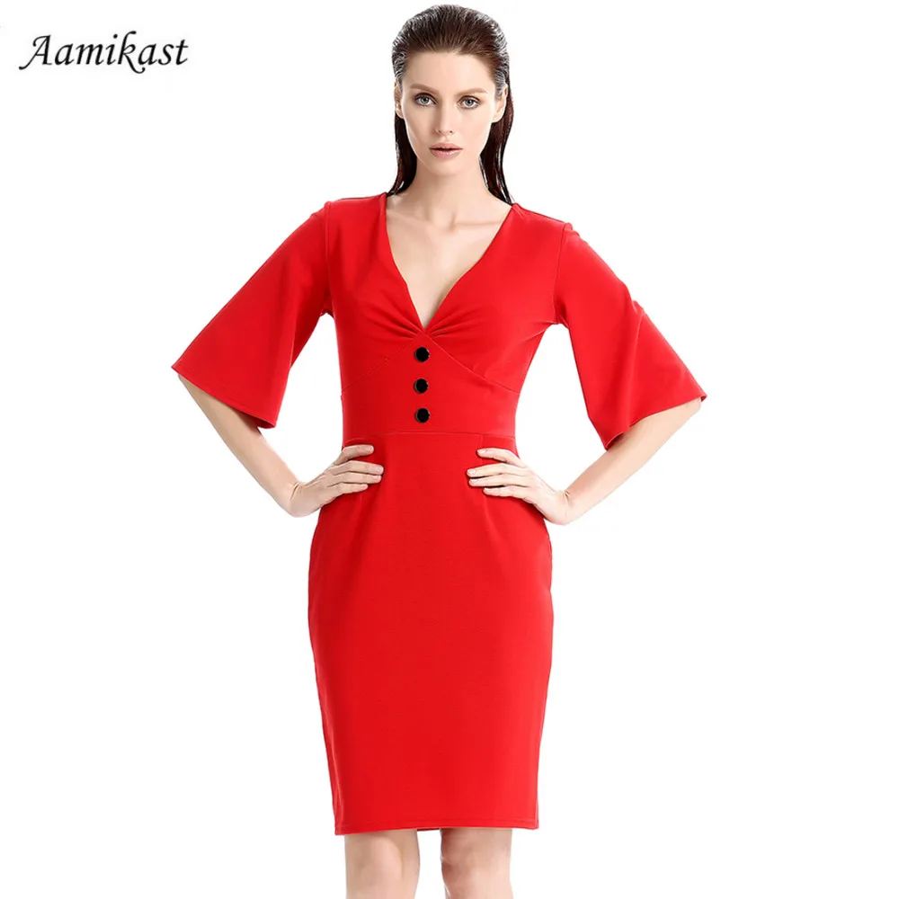 

Women Dresses New Fashion 2019 Elegant V-neck Loose Sleeve Button Sexy Vintage Party Evening Women Dresses