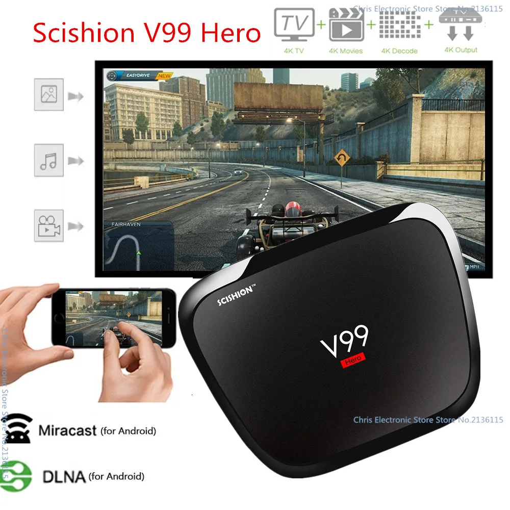 

SCISHION V99 Hero TV Box BT 4.0 4GB 32GB Android 5.1 Smart Octa Core RK3368 4K Mali-T6X Dual Band Wifi HDMI 2.0 media player