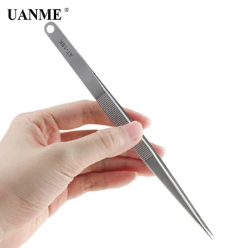 UANME AT-18K 7 18cm Long Tweezers Stainless Steel Electronic Pointed Tip Straight Tweezer Forceps