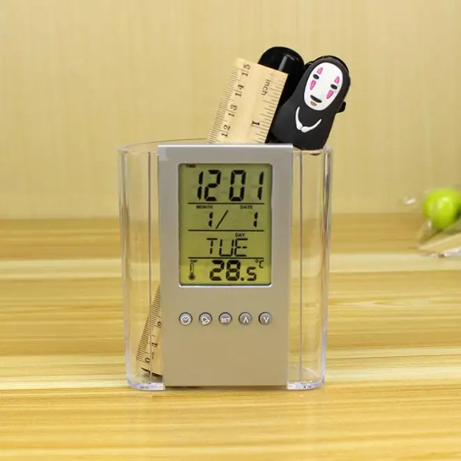 Home Office Multi Function Pen Holder with Digital Time Clock Calendar