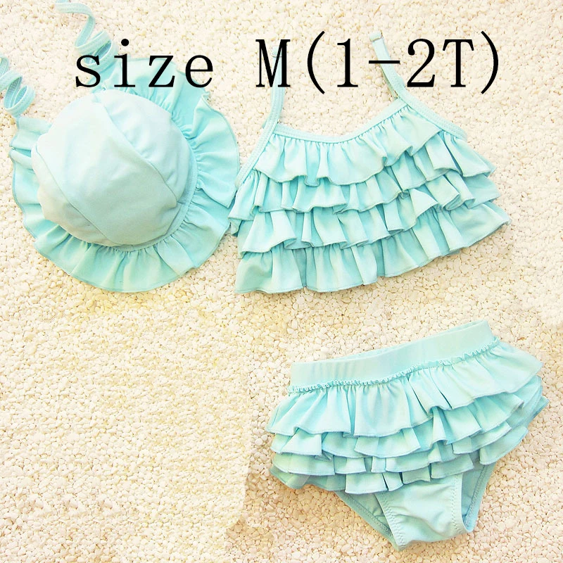 blue M Dollplus/детский купальный костюм, Детский комплект из 3 предметов, бикини, летний купальный костюм для девочек, купальный пляжный костюм, высококачественные купальники для девочек - Цвет: blue M