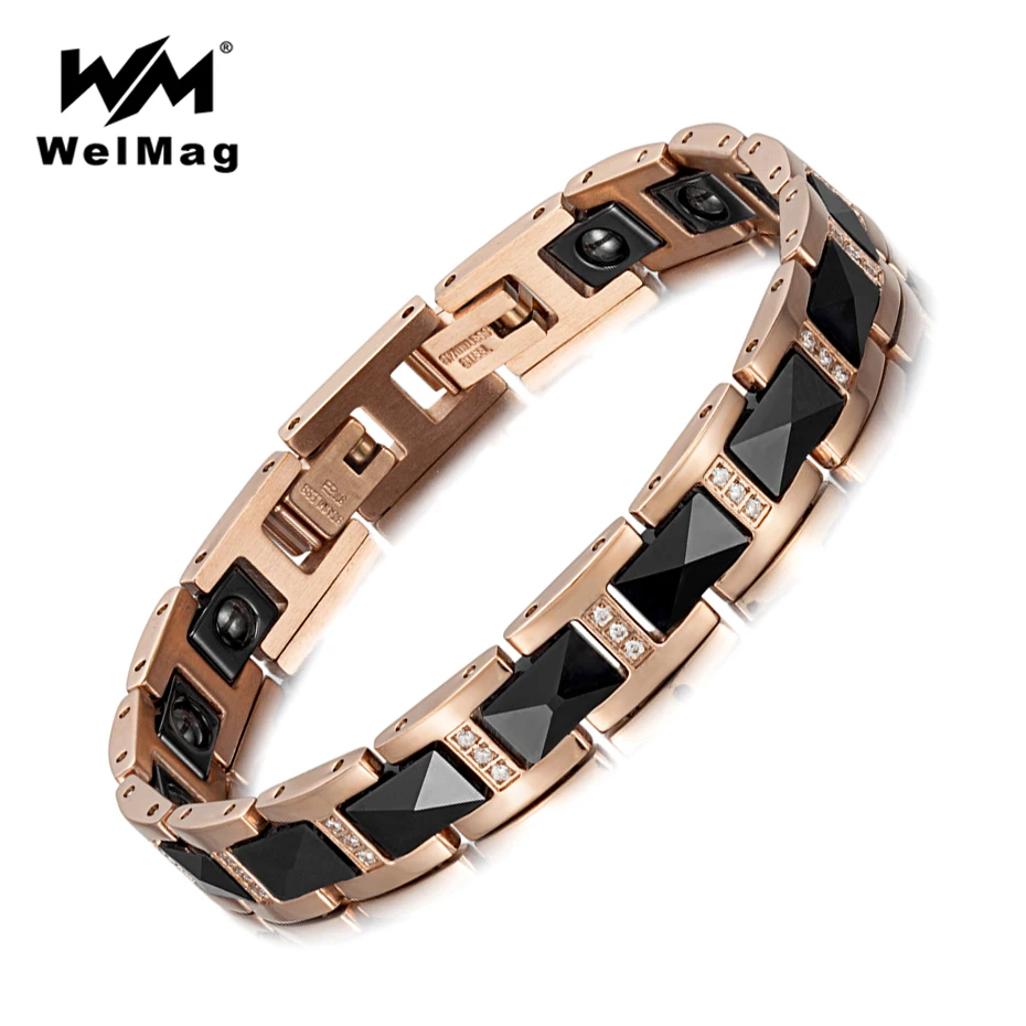 

WelMag Stainless Steel Ceramic Luxury Bracelets for Women Crystal Hematite Healing Hologram bracelet Christmas Gifts for Lovers