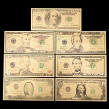 Billets à feuille d'or US, 7 pièces/lot, faux billets de style américain, Collection d'argent en papier, pour décoration de maison, cadeau