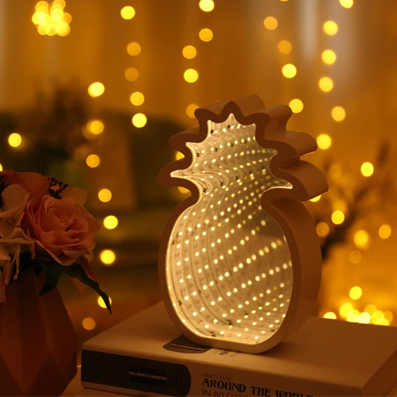 Лидер продаж зеркало светодиодный настольный ночник 3D ананас туннель лампы Главная вечерние украшения Симпатичные