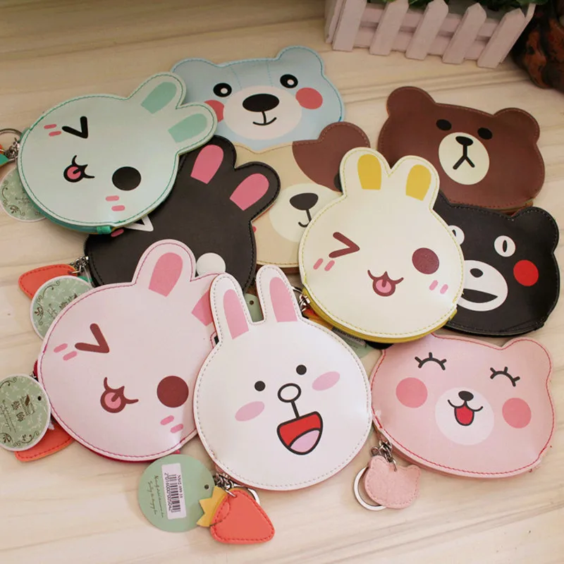 

Creative cartoon bear rabbit Meng PU zero purse headset line data line bag key ring