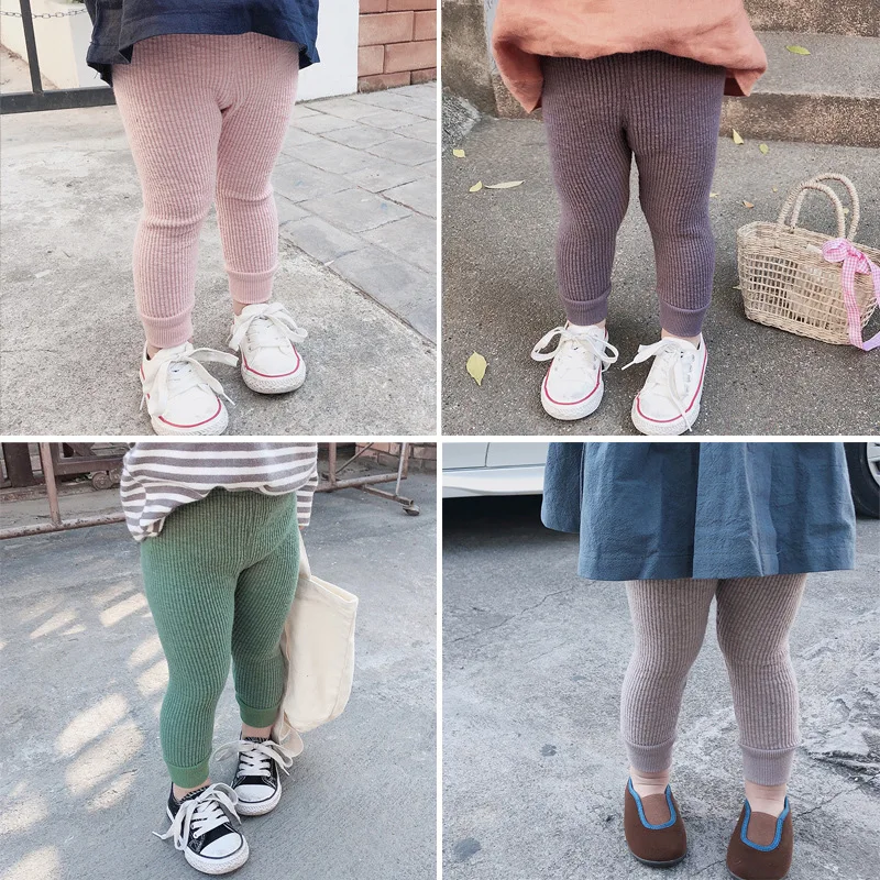 

2019 Spring Girls Four-colors Pit Striped Underpants Baby Children Cotton Simple Basic Bottoming Pants Kids Leggings