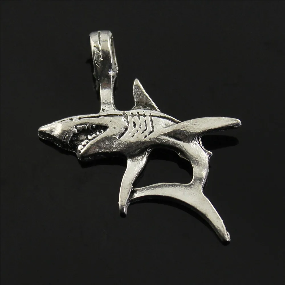 

Shark Charms Pendant Diy Metal Jewelry Making Antique Silver Color 33x38mm 3pcs/lot
