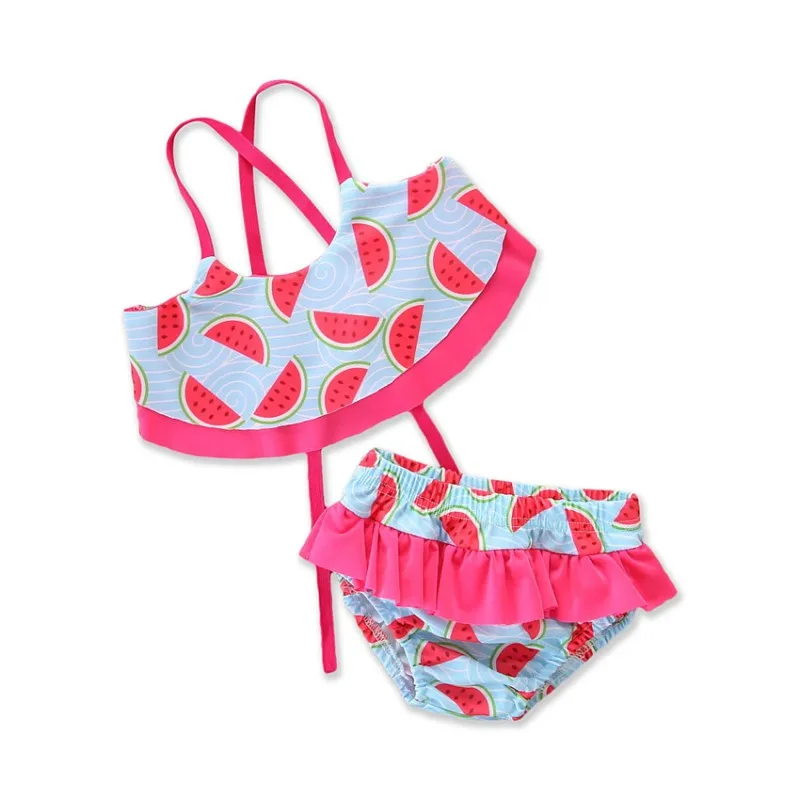 

Toddler Baby Girl Swimsuit Ruffles Halter Bathing Suit Fruit Printed Bikini Beach 2 Piece Swimwear Set