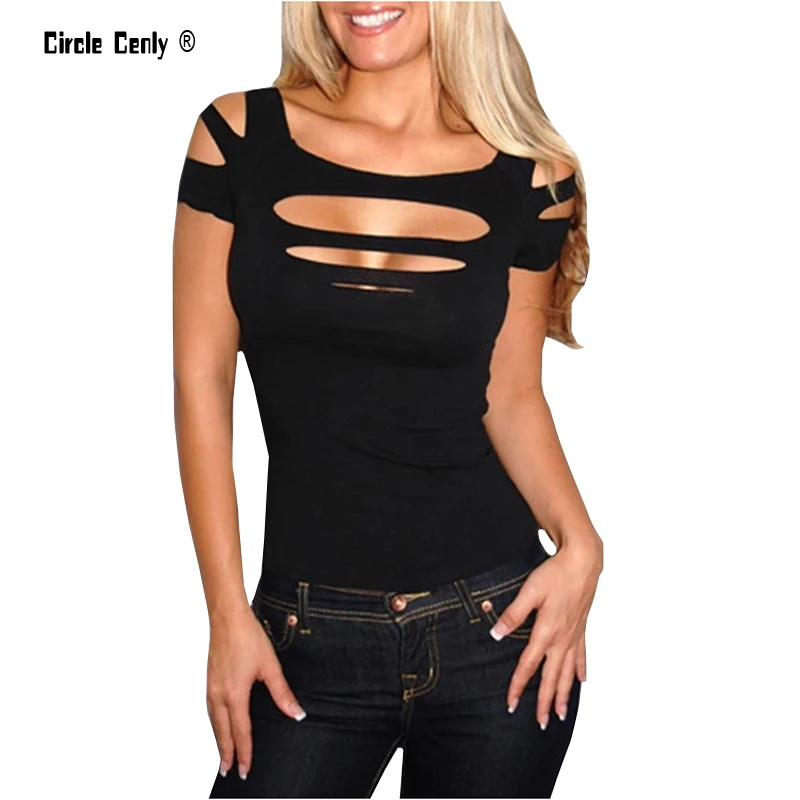 Nieuwe وضع Zomer مثير Ontwerp Vrouwen ممزق مقطوع Zwarte Strakke تي شيرت uitgesneden المحملة نادي القوطي الشرير Stijl Nieuwe وضع Zomer مثير Ontwerp Vrouwen ممزق مقطوع Zwarte Strakke تي شيرت uitgesneden المحملة نادي القوطي الشرير Stijl