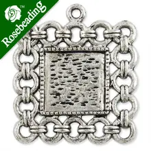 27*23 мм античное серебро квадратный цинковый сплав Камея основа для установки кабошона подвески, без содержания никеля и свинца; подходит 12 мм кабошон