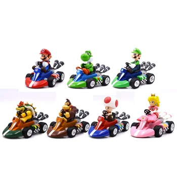 

7 Styles Anime Super Mario Bros Kart Pull Back Car Donkey Kong Peach Toad Luigi PVC Action Figure Doll Collectible Model Toy