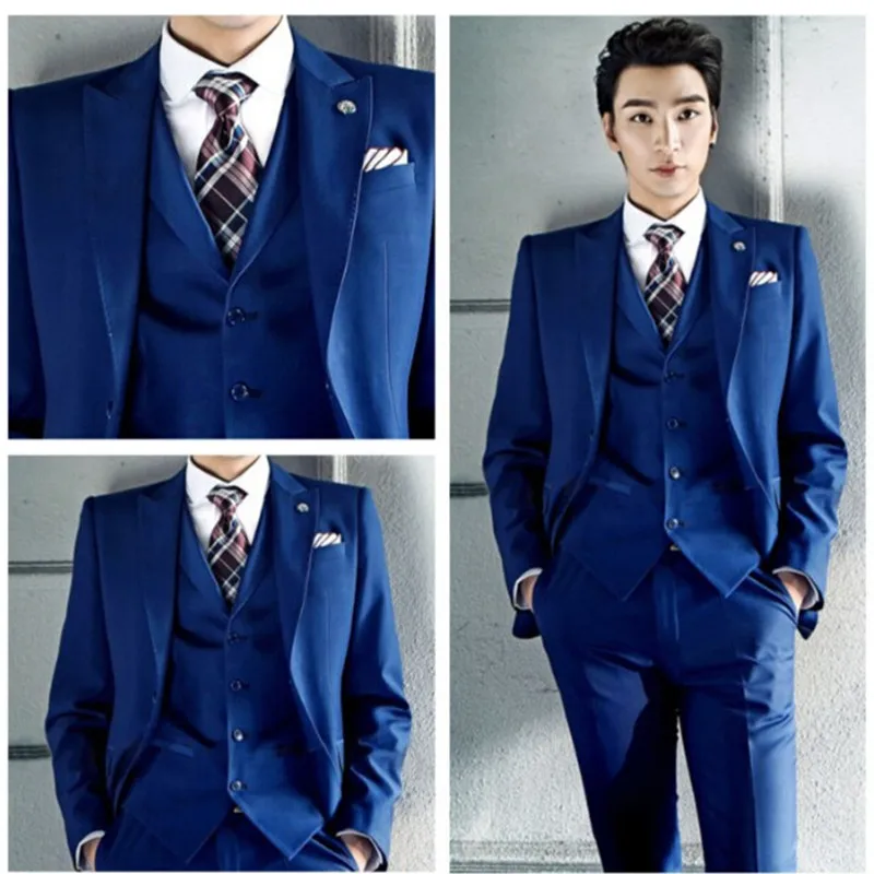 New Royal Blue Men Tuxedos Lapel Best Man Suit Formal Party Prom Dress ...