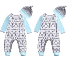 Newborn Infant Baby Boy Girl Clothes Arrows Romper Jumpsuit Hat 2pcs Long Sleeve Cotton Outfits Clothes Boys Girls Autumn