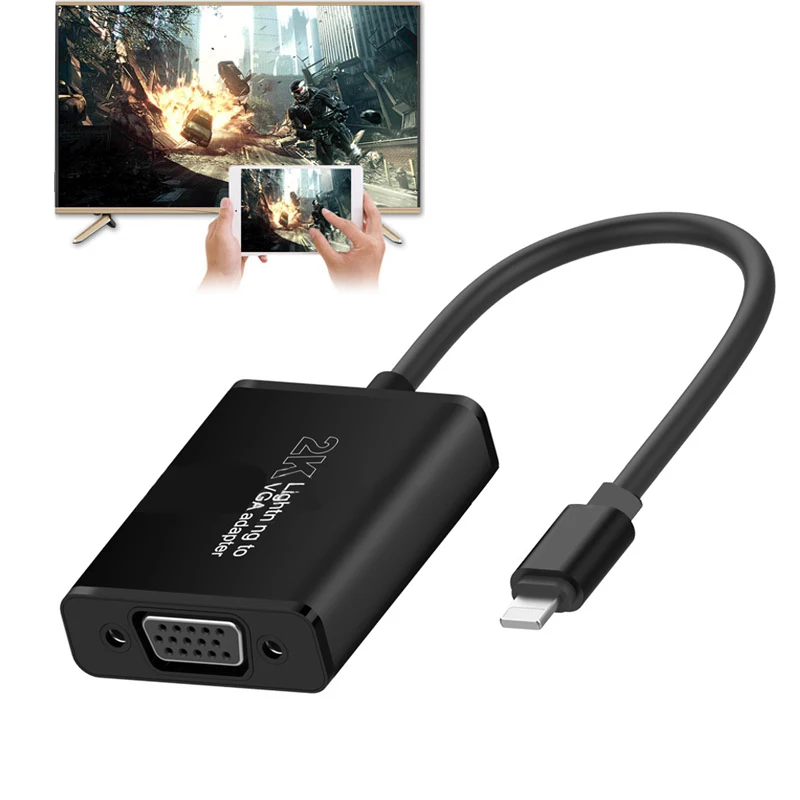 

2K iOS VGA Adapter for iPhone XS XS MAX XR 5 5S 6 6S 7 8 Plus for iPAD Air Pro Mini to VGA TV Projector Video Converter + Audio
