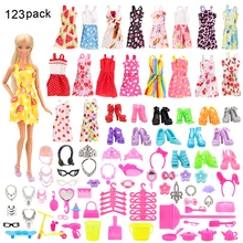 123 Item/Set Doll Accessories=15 Pcs Doll Clothes Dress Random Send+108 Kits Shoes Hangers Glasses Toy For Barbie Doll Gift Girl leadingstar 20 pcs lot pink hangers dress clothes accessories for barbie doll pretend play new year girls gift zk15