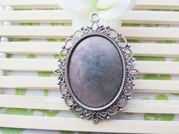 

5pcs Antique Silver/Antique Bronze Oval Base Setting Tray Bezel Pendant Charm,Border Flower,fit 30mmx40mm Cabochon/Cameo