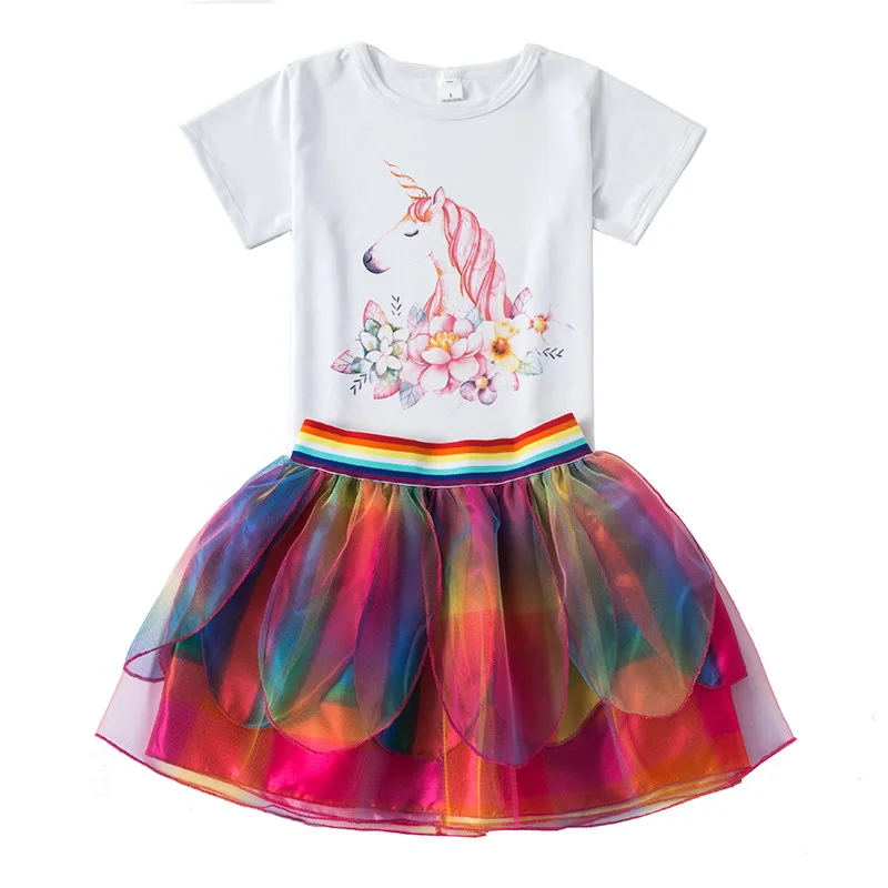 

Girls Sets with Unicorn Tops+Tutu Dress 2019 New Summer Princess Kids Unicornio Party Dresses for Girl Clothes Children Outfits