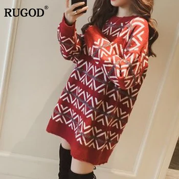 

RUGOD 2018 Autumn Long Knitted Sweater Women Fashion Checkered Pattern Pullovers Female O Neck Long Sleeve Sweater Sueter Mujer
