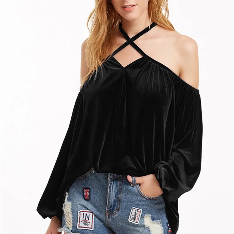 2017 Winter Spring Slash Neck Long Sleeve Velvet Tops Women Warm Velour