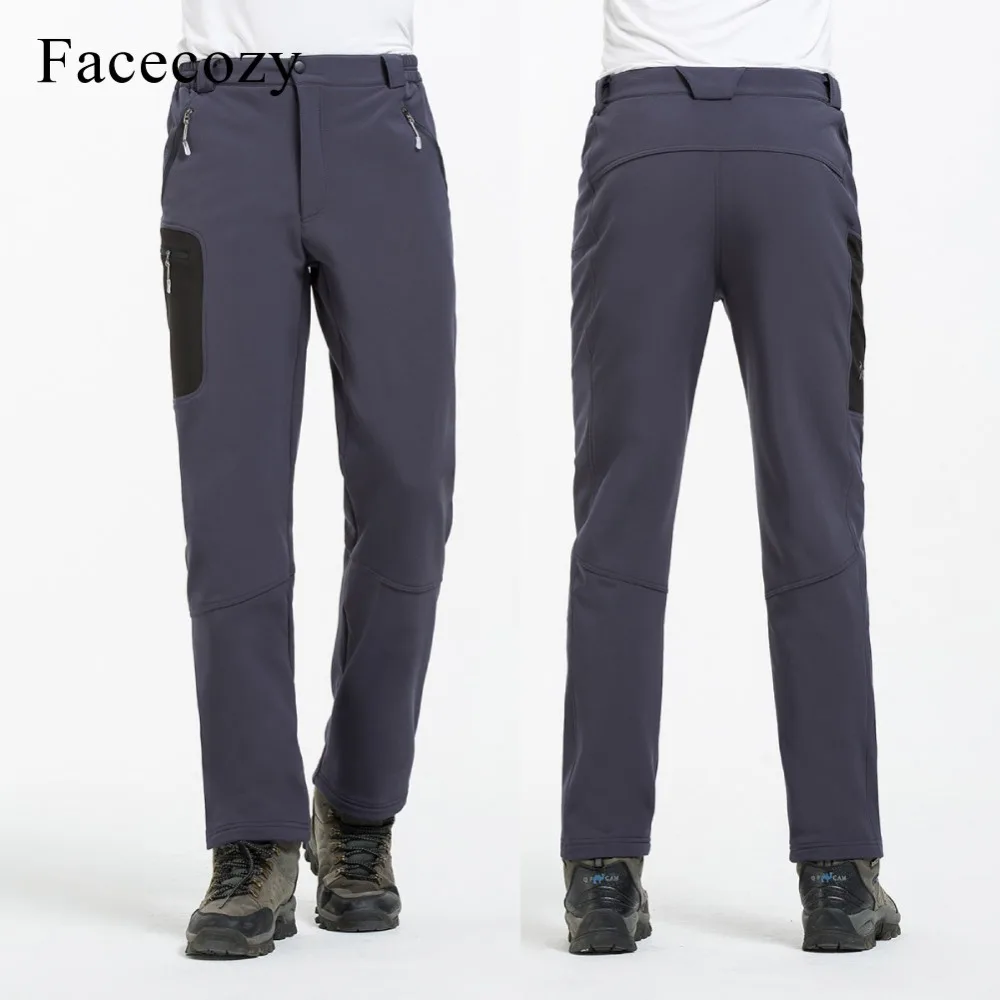 Facecozy de los hombres de invierno de senderismo Softshell pantalones de lana gruesa dentro de bolsillo 2018 a prueba de viento cálido Trekking Camping Pantalones