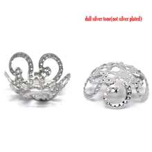 DoreenBeads сплава бусины в форме цветка Серебряный тон(подходит 10,0 мм бусины) в форме цветка с выбитым узором, 10,0 мм(3/") x 4,0 мм(1/8"), 65 шт