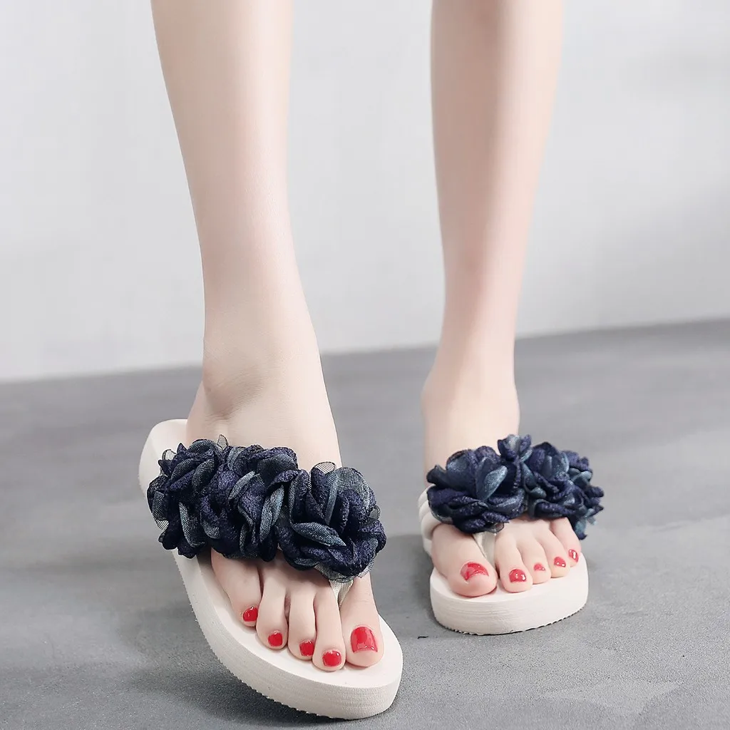 

Fashion Flip- flop Women Slip-on Open Toe Flower Wedges Color Slipper Shoes Woman Slippers Flip Flops Women Home Slippers Terlik