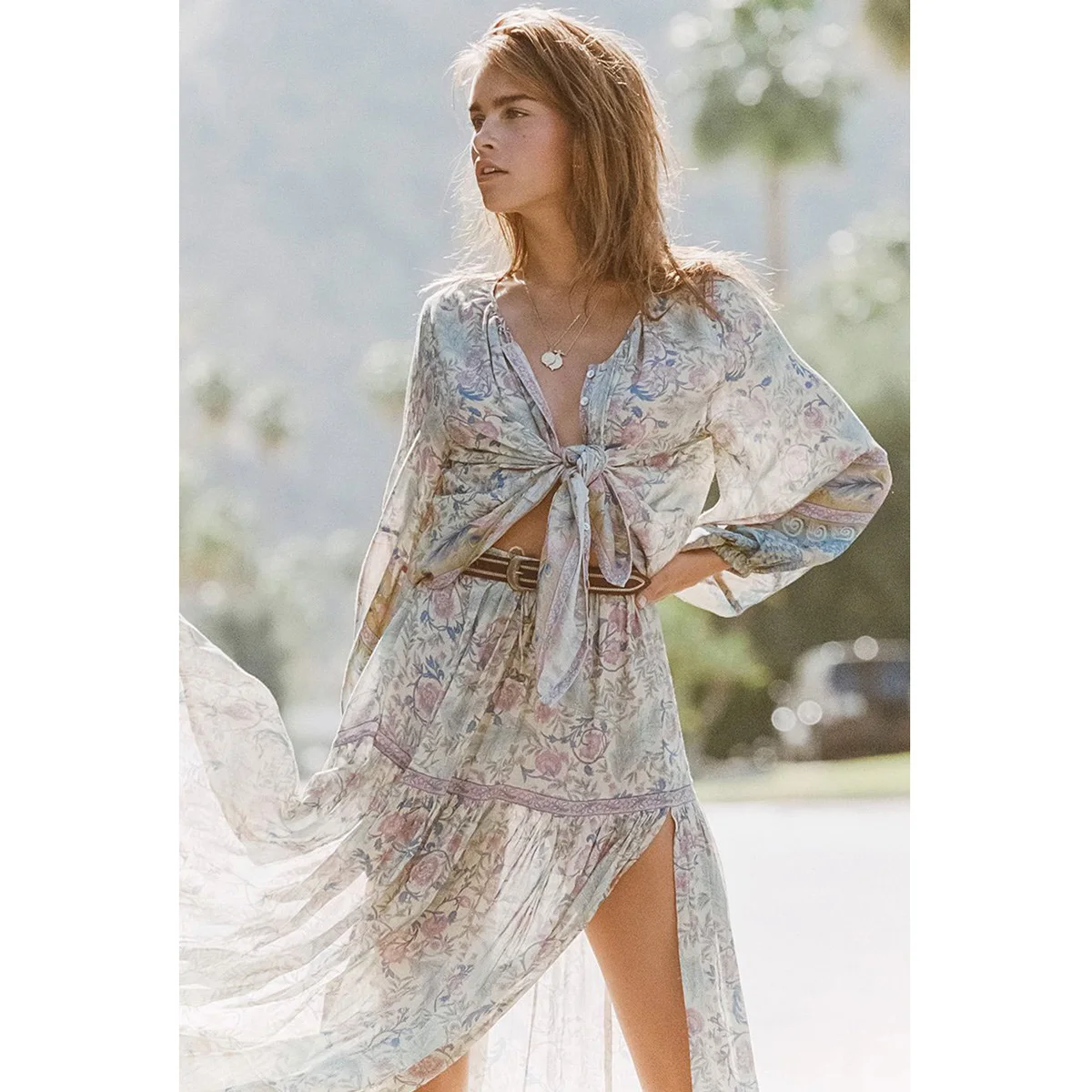 Buy Retro Oasis Blouse Maxi Skirt Suit Set Women Long