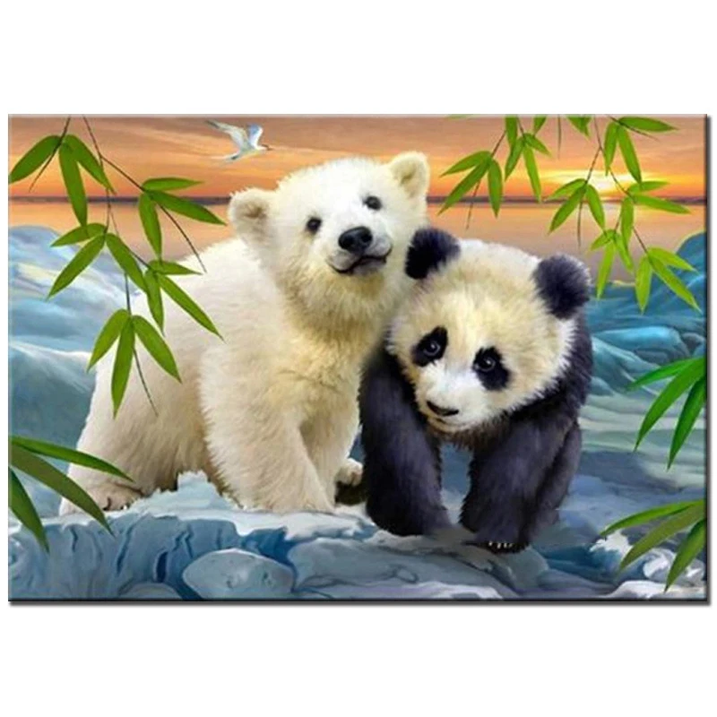 Diy Diamond Painting Cross Stitch Square Embroidery Bear And Panda Full Mosaic Crafts Home Decor | Дом и сад