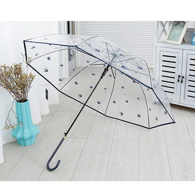 Creative transparent sun Umbrellas windproof long handle small fresh Sen rain dual-purpose straight handle umbrella sale 3