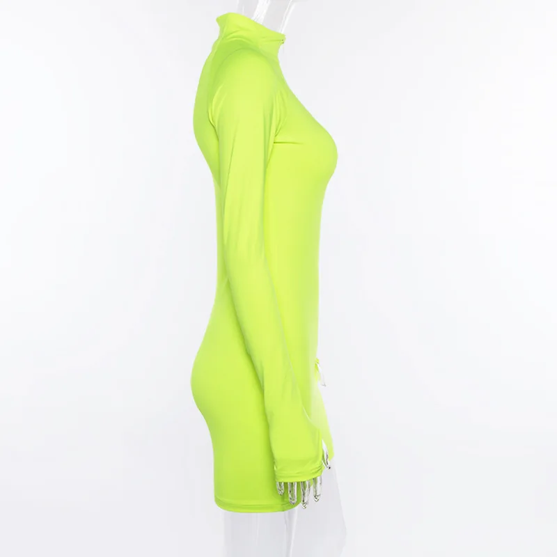 Дамы спорта тенниса платье для Для женщин с длинным рукавом молнии водолазка сплошной тонкий эластичный Мини спортивная одежда