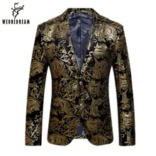 WEONEDREAM/весенние высококачественные фитнес-блейзеры с золотыми цветами, мужские Роскошные деловой повседневный костюм, мужской свадебный пиджак