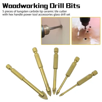 

Ceramic Tile Cutter Power Tools Accessories 5pcs 3-10mm Glass Drill Bit Set 1/4" Hex Shank Tungsten Carbide Tipped
