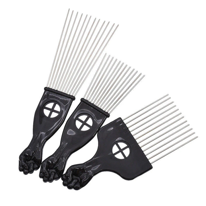 Mayitr 3 Size Black Fist Afro Metal Comb African Hair Pik Comb Brush Salon Hairdressing Hairstyle Styling Tool