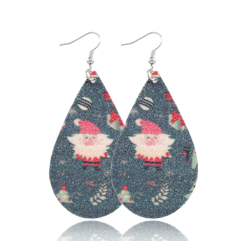 

8Seasons Women Christmas Water-Drop Shaped Earrings Party Jewelry Double Print Chtistmas Pattern Dangle Earrings Size 5.7*3.5cm