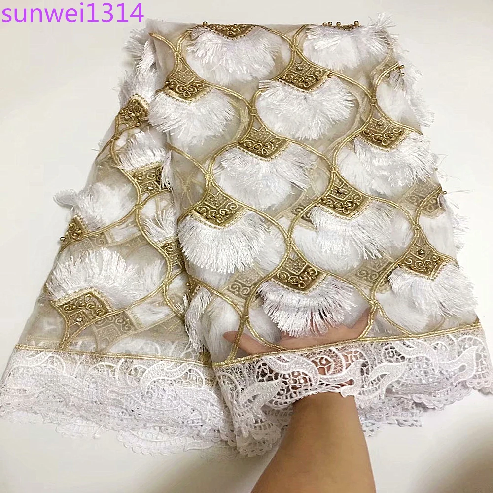 

African Lace Fabric 2018 High Quality Nigerian Lace Fabric With Beaded Embroidery Tulle 5 yards For Fashion Woman Wedding A297