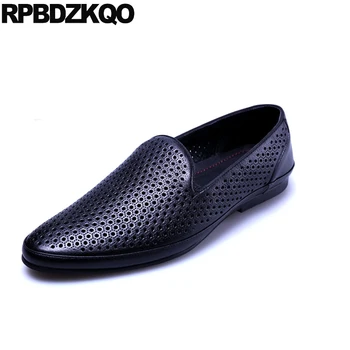 

Flats Hollow Out 2018 New Summer Breathable Men Loafers White Slip On Real Leather Luxury High Quality Black Runway Shoes Brand