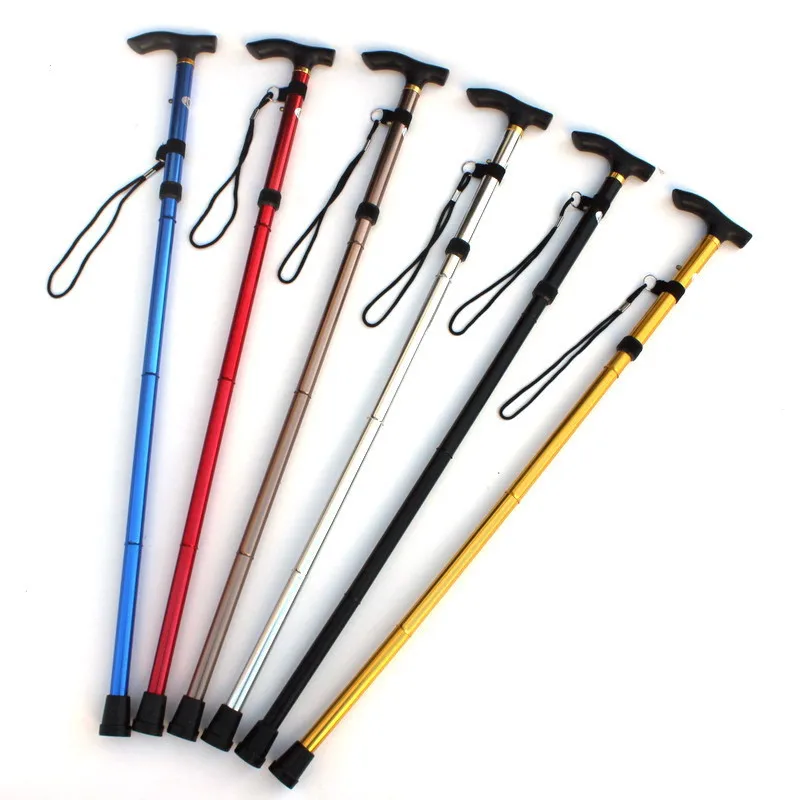 Six in color Alpenstock Aluminum alloy shock absorber T handle handle