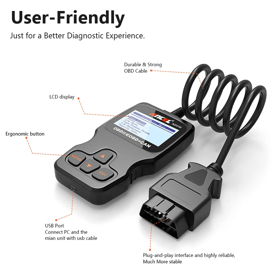 Ансель AD310 OBD2 автомобильной сканер OBD автомобиля инструмент диагностики в русский код читателя ODB2 сканер OBDII OBD 2 ODB PK ELM327 v1.5