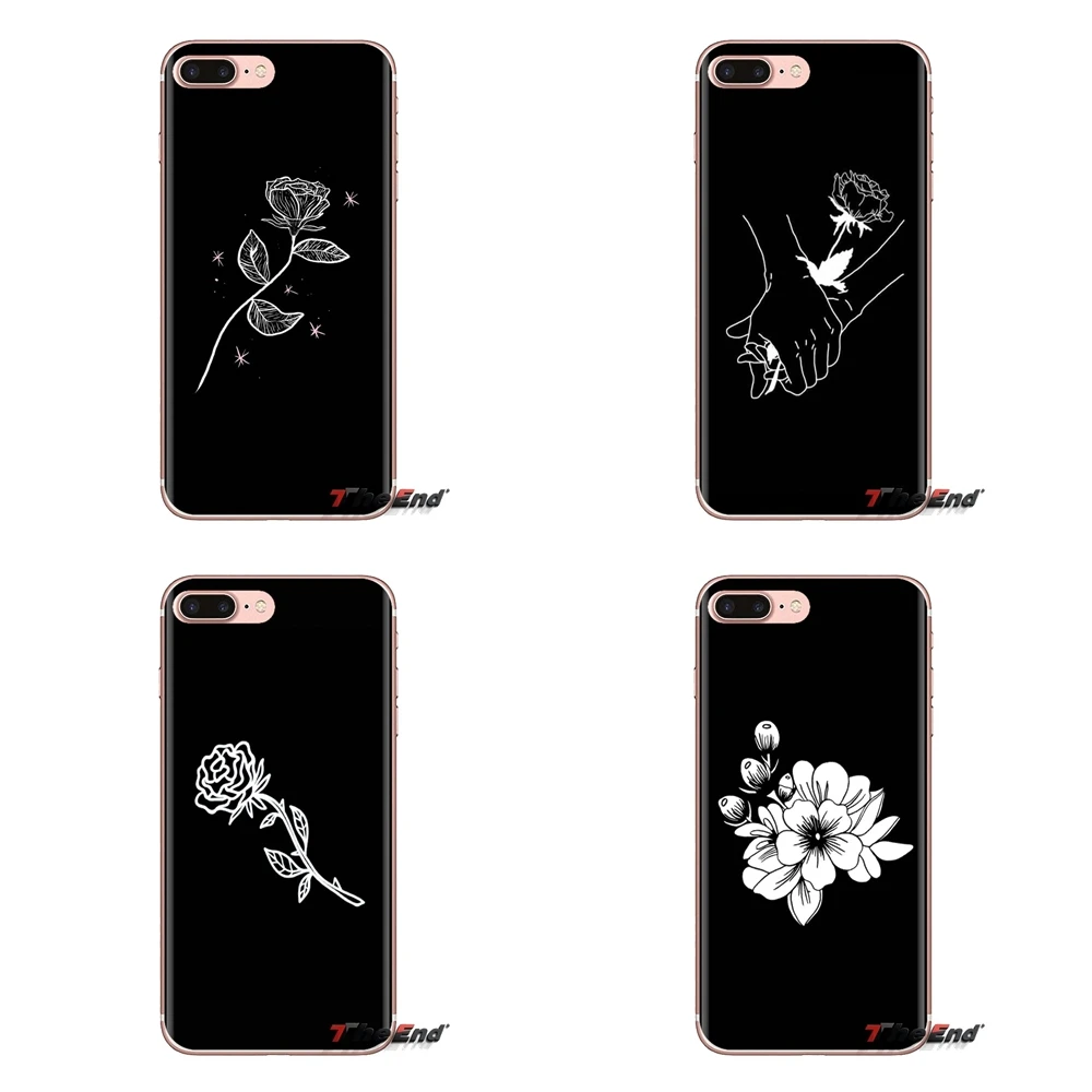Silicone Phone Cover Bag For iPod Touch Apple iPhone 4 4S 5 5S SE 5C 6 6S 7 8 X XR XS Plus MAX beautiful black white Rose flower |