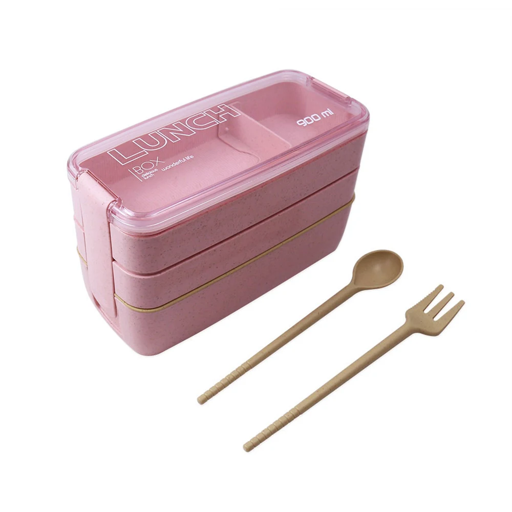 900ml Healthy Material Lunch Box 3 Layer Wheat Straw Bento Boxes Microwave Dinnerware Food Storage Container Lunchbox