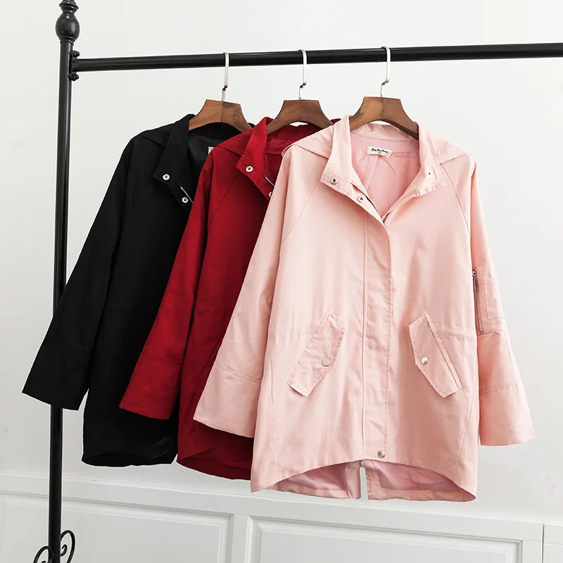 

2019 Plus Size Casual Trench coat Spring Women Clothing Fashion Loose Long Sleeve Hooded Cotton OUTERWEAR G6-8012