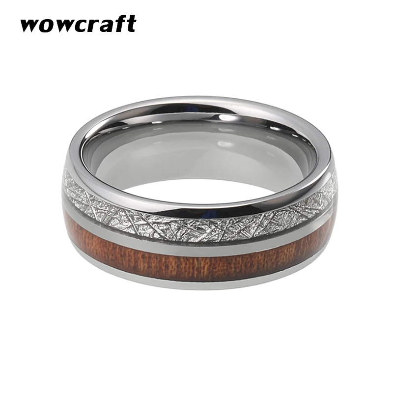 8mm Black Tungsten Carbide Ring for Men Women Wedding Band Real Koa Wood Meteorite Inlay Couple Rings Rose Gold Silver Colors