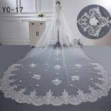 Вуаль для свадьбы 4 м, однослойная кружевная кромка, белая или слоновая кость, свадебная вуаль, Длинная свадебная вуаль, дешевые свадебные аксессуары, Veu de Noiva