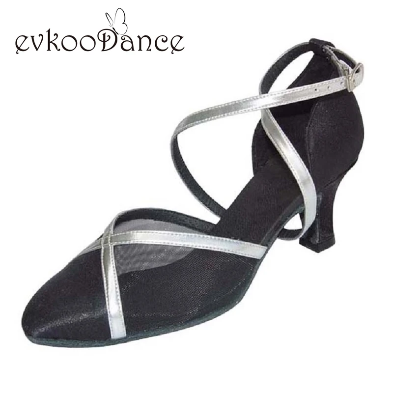 

Comfortable Size US 4-12 Heel Height 6cm Black Silver Black PU Black Satin Silver PU Tan Satin Ballroom Dance Shoes Women NB008