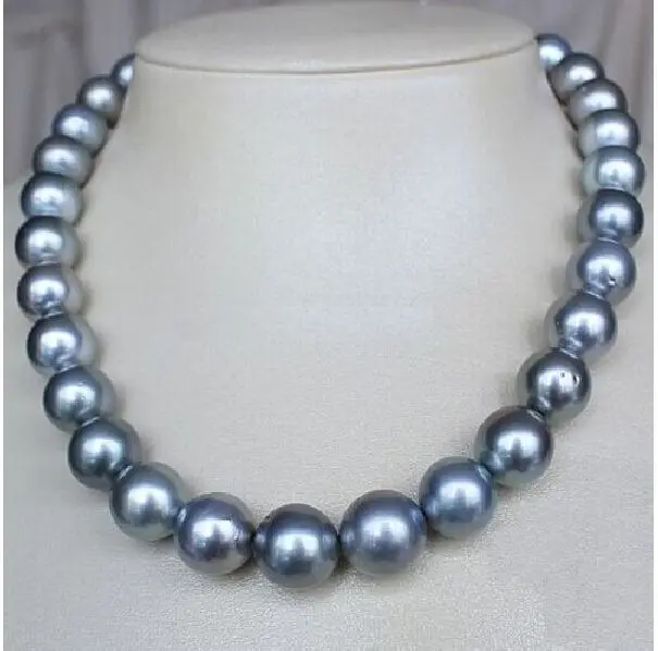 

HUGE 18"11-12 MM NATURAL SOUTH SEA GENUINE SILVER GRAY GREY PEARL NECKLACE 14k t (9.13)