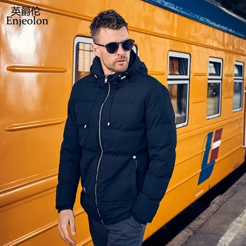 

Enjeolon Brand winter Cotton Padded hooded Jcacket Men thick hoodies Parka coat male Quilted winter jacket Coat 3XL MF0732