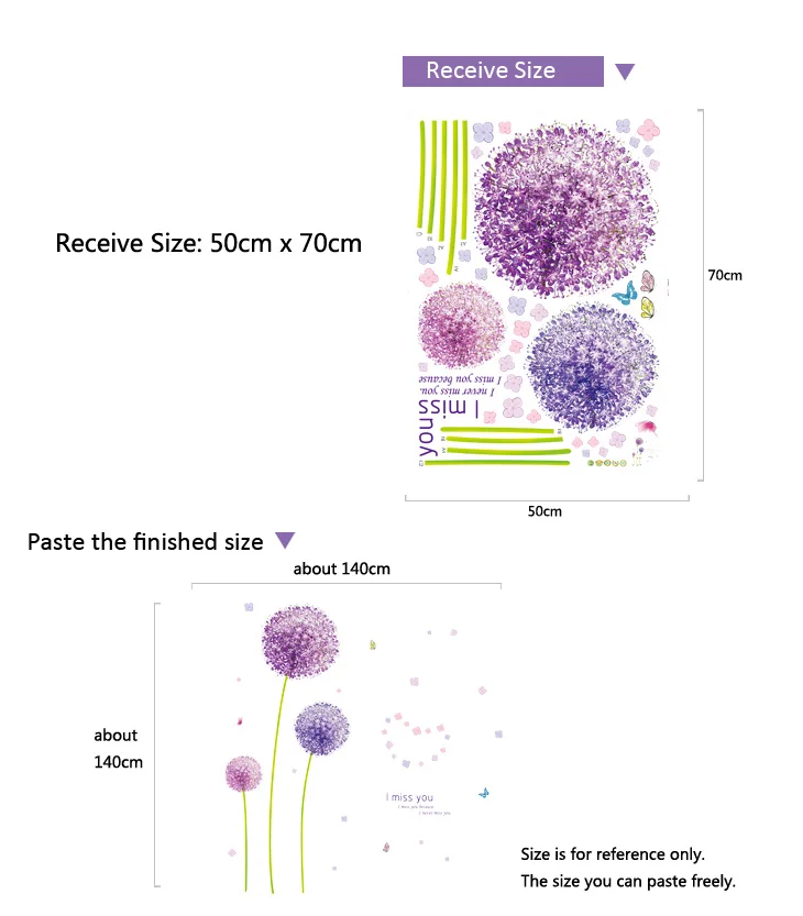 Романтический Фиолетовый Одуванчик DIY стикер на стену s розовая любовь Домашний декор художественные наклейки фоновая Наклейка на стену обои украшение